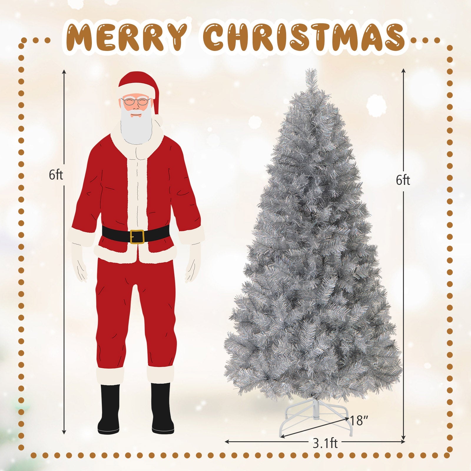 Artificial Xmas Tree with Branch Tips and Warm White LED Lights-6FT