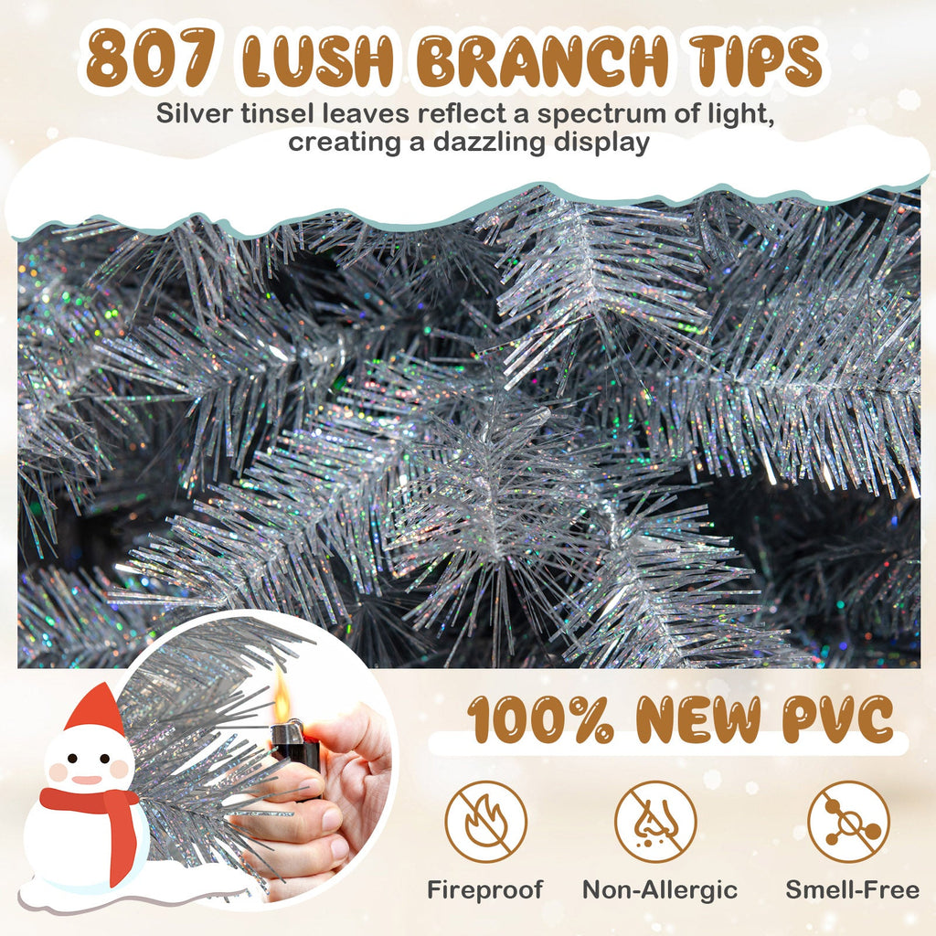 Artificial Xmas Tree with Branch Tips and Warm White LED Lights-7FT