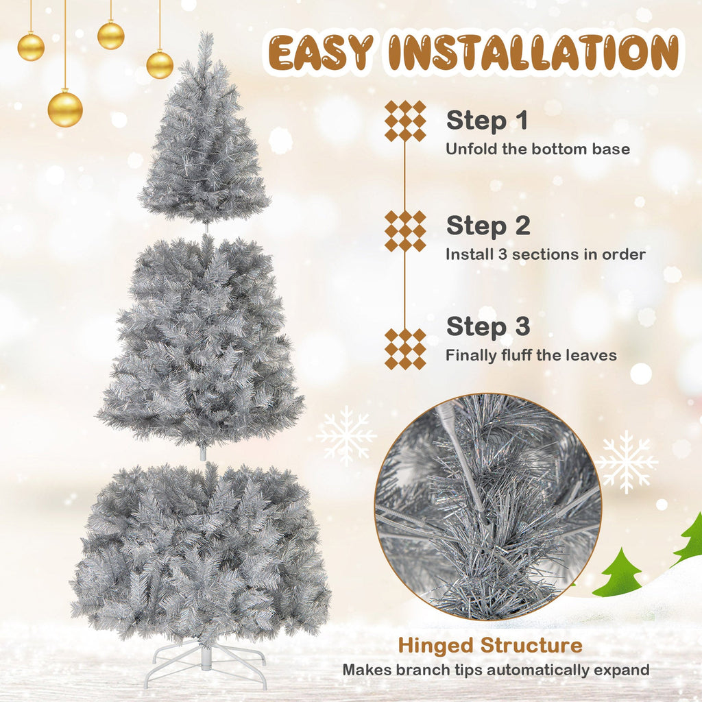 Artificial Xmas Tree with Branch Tips and Warm White LED Lights-7FT