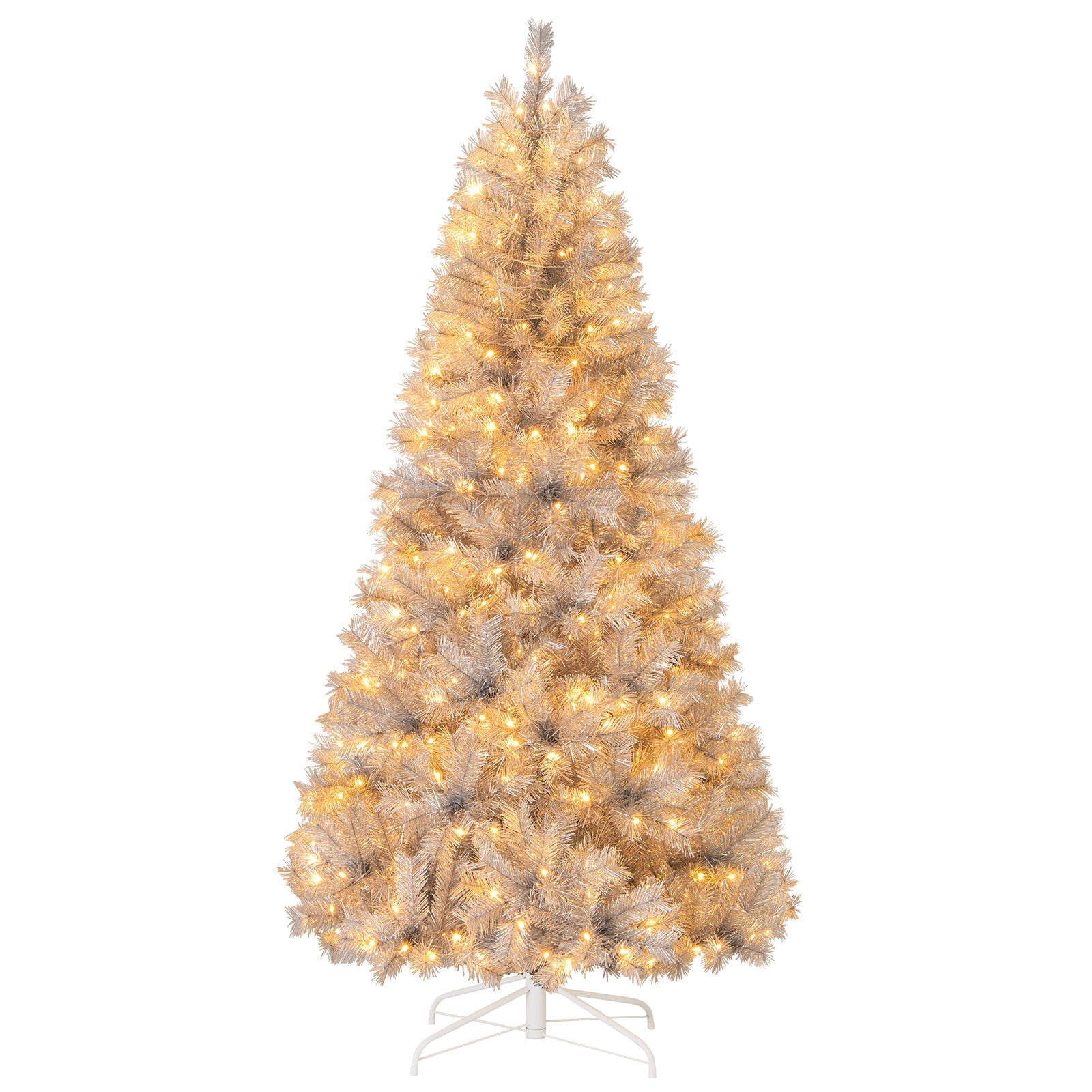 Artificial Xmas Tree with Branch Tips and Warm White LED Lights-7FT
