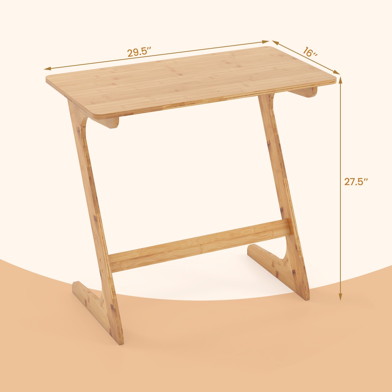 Bamboo Z-Shaped Spacious Sofa Side Table with Space-Saving Tabletop-Natural