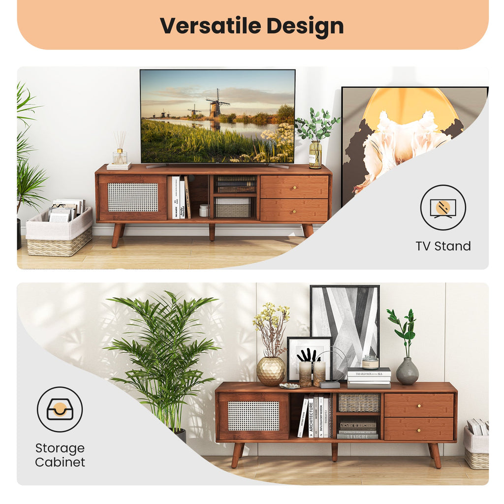 Bamboo TV Stand for TV up to 65 Inch-Brown
