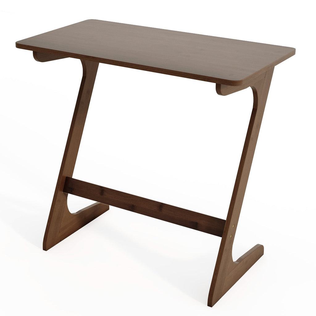 Bamboo Z-Shaped Spacious Sofa Side Table with Space-Saving Tabletop-Brown