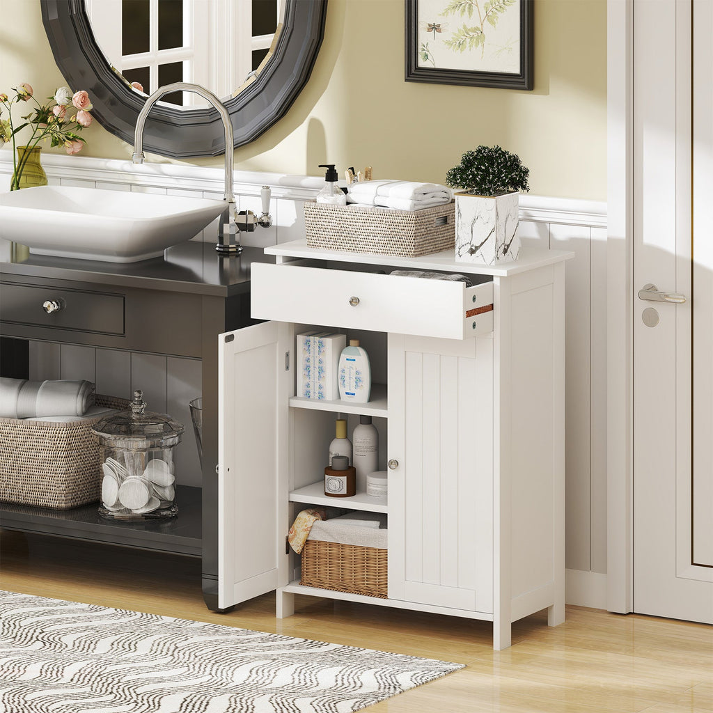 Bathroom Floor Cabinet Freestanding Storage Organizer with 2 Doors-White