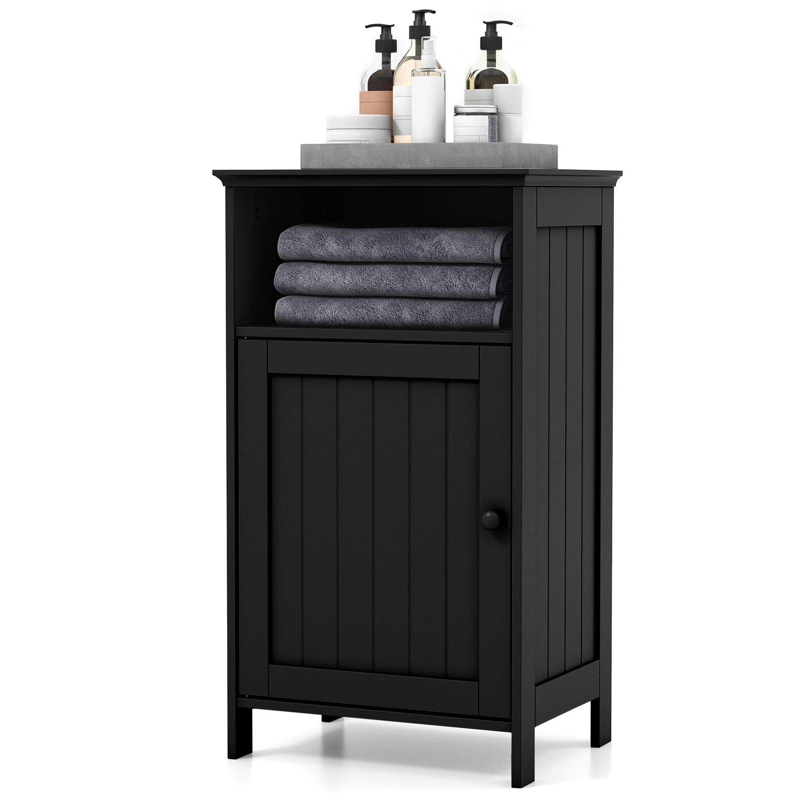 Bathroom Freestanding Floor Storage Cabinet with Adjustable Shelf-Black