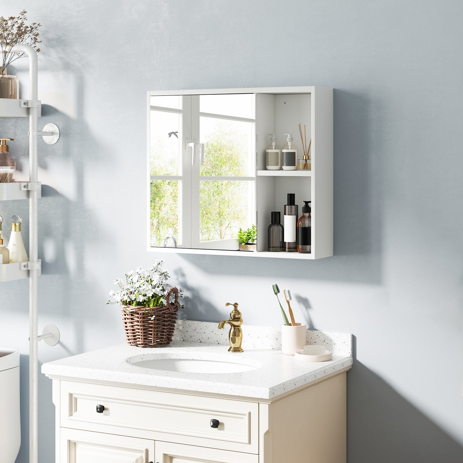 Bathroom Medicine Cabinet with Single Mirror Door-White