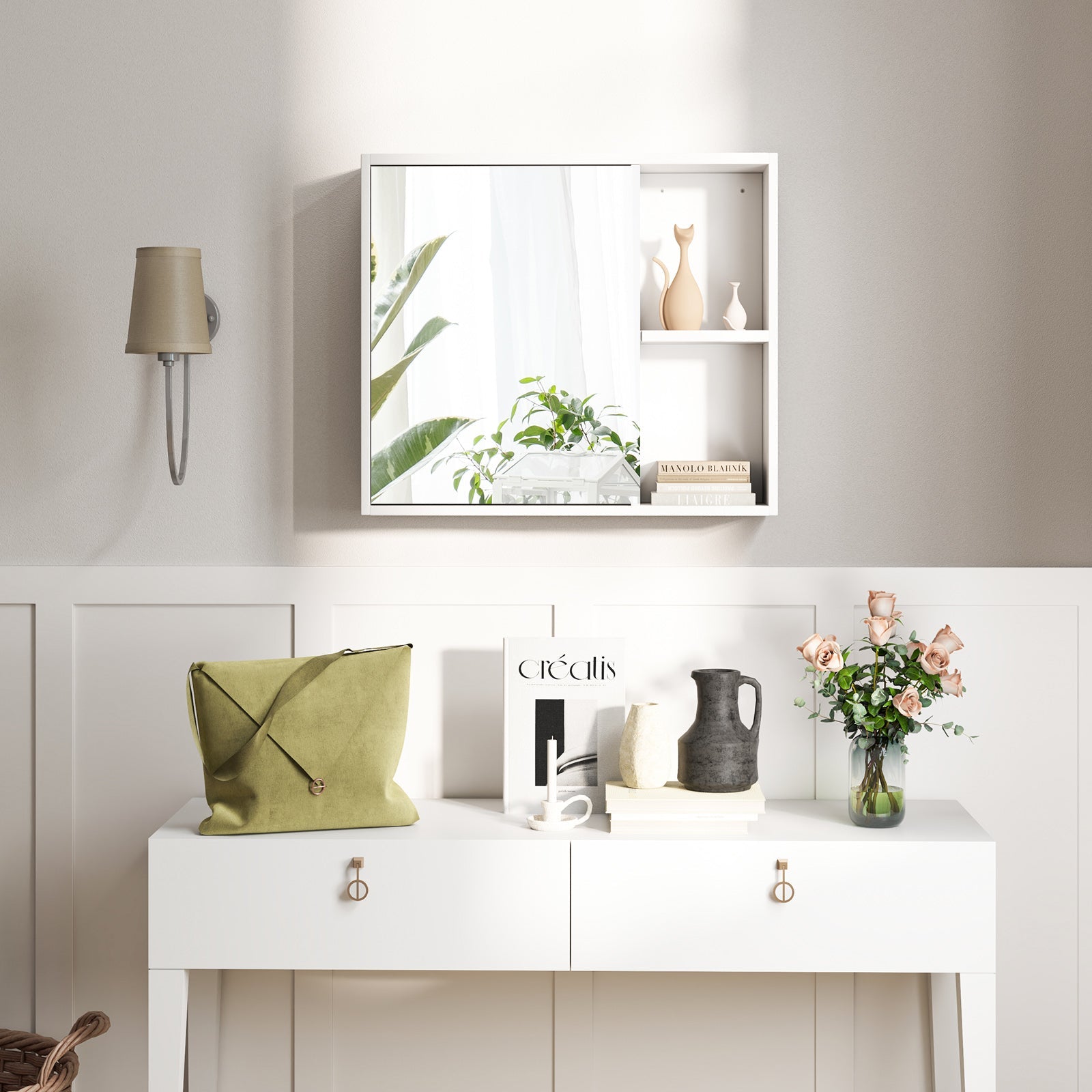 Bathroom Medicine Cabinet with Single Mirror Door-White