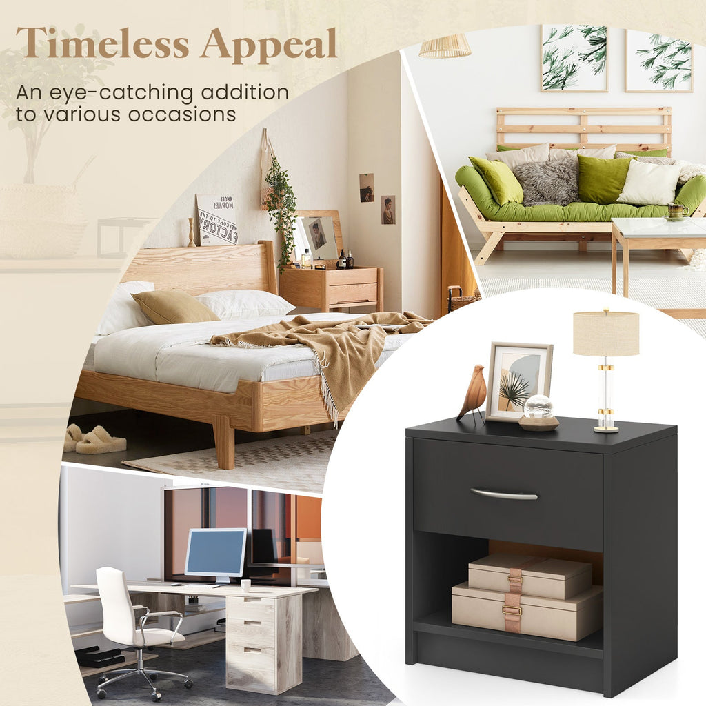 Bedside Table Nightstand with Drawer and Open Storage Shelf-Gray