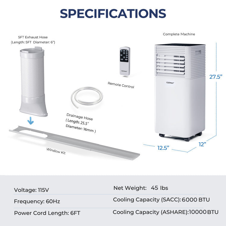 Portable AC with Fan & Dehumidifier
