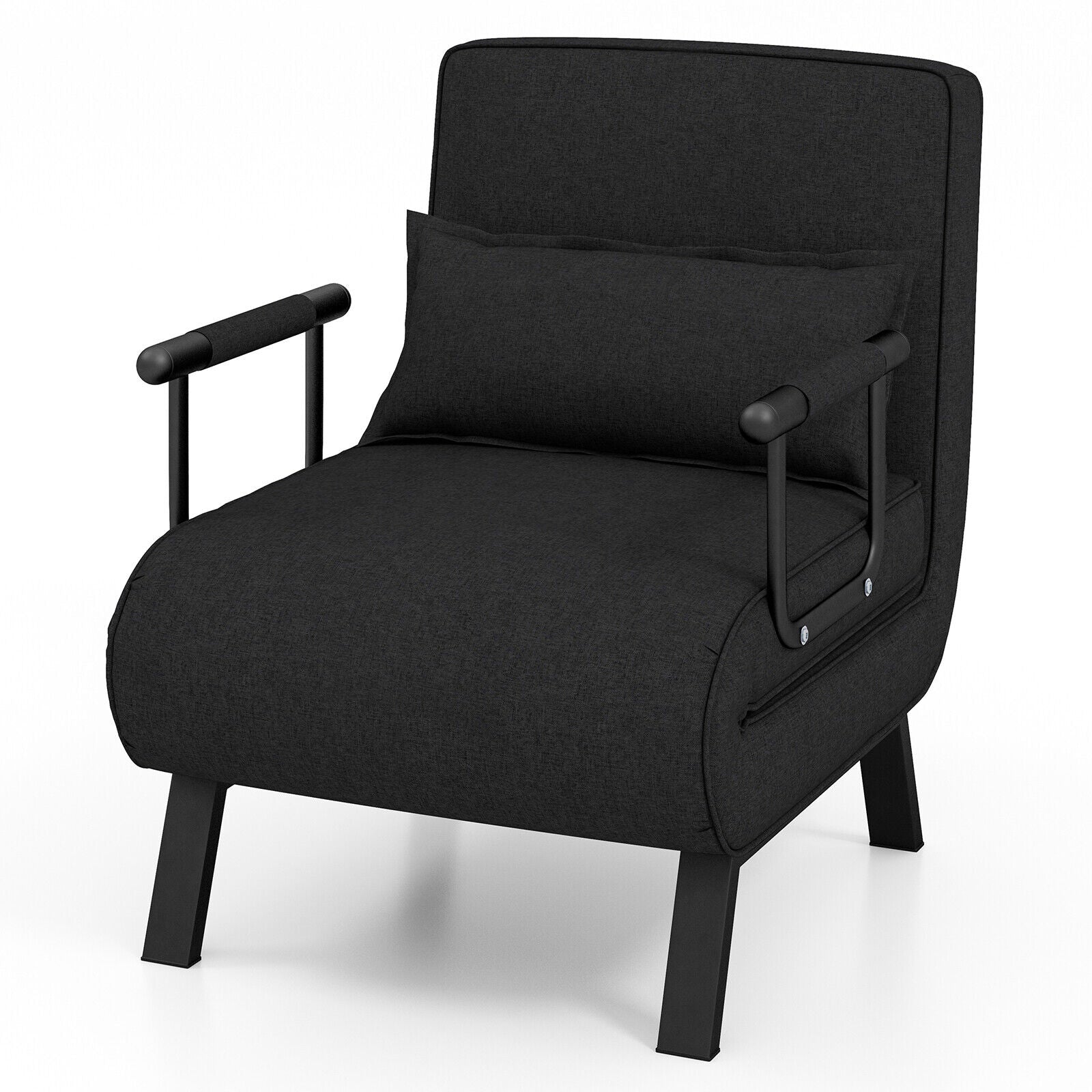 Folding 6 Position Convertible Sleeper Bed Armchair Lounge Couch with Pillow-Black