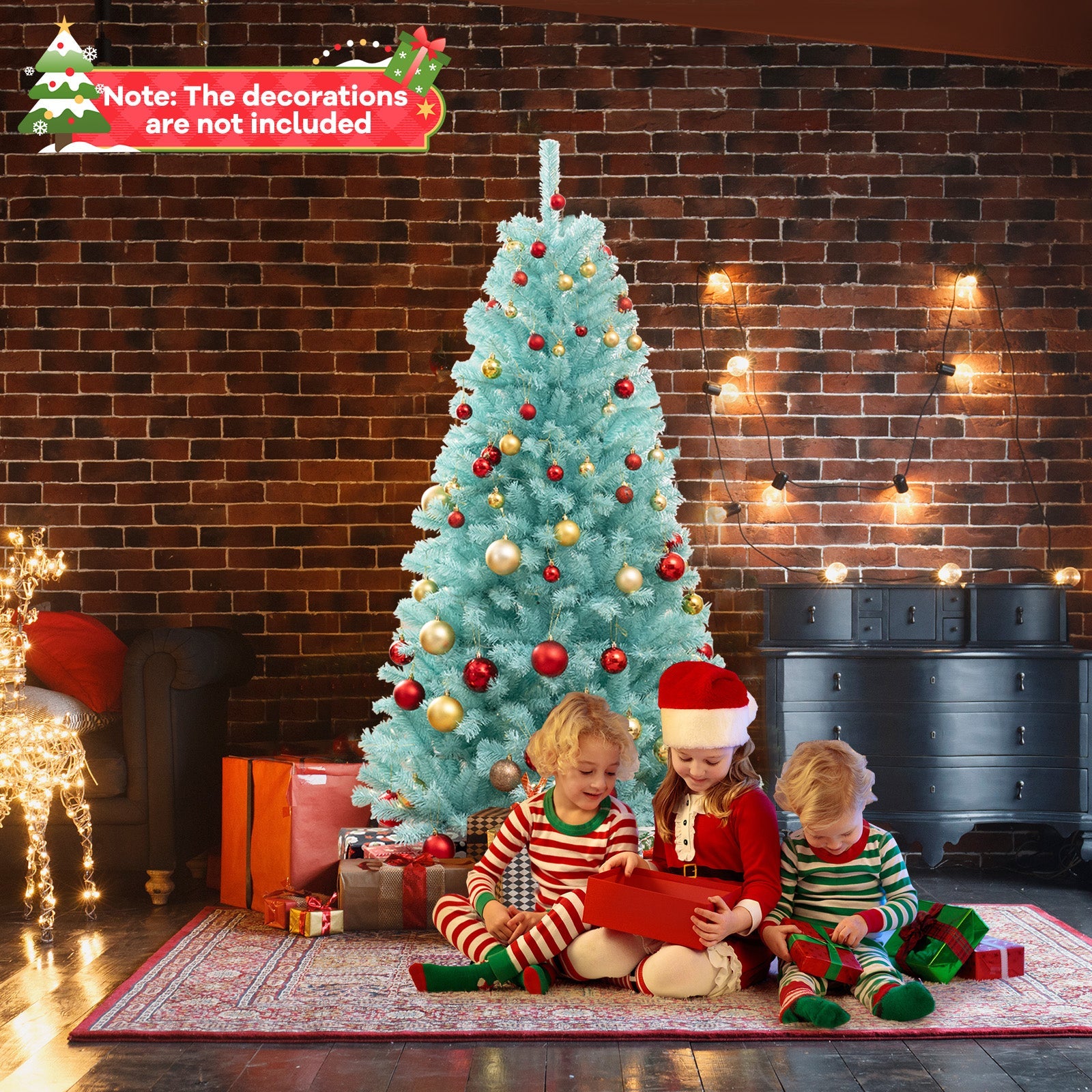 6/7 FT Blue Artificial Christmas Tree with 280/380 Warm White LED Lights and Foldable Metal Stand-6 FT
