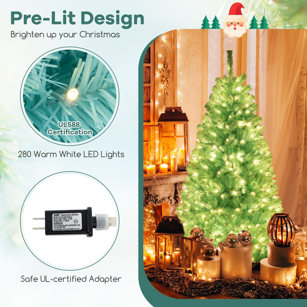 6/7 FT Blue Artificial Christmas Tree with 280/380 Warm White LED Lights and Foldable Metal Stand-6 FT