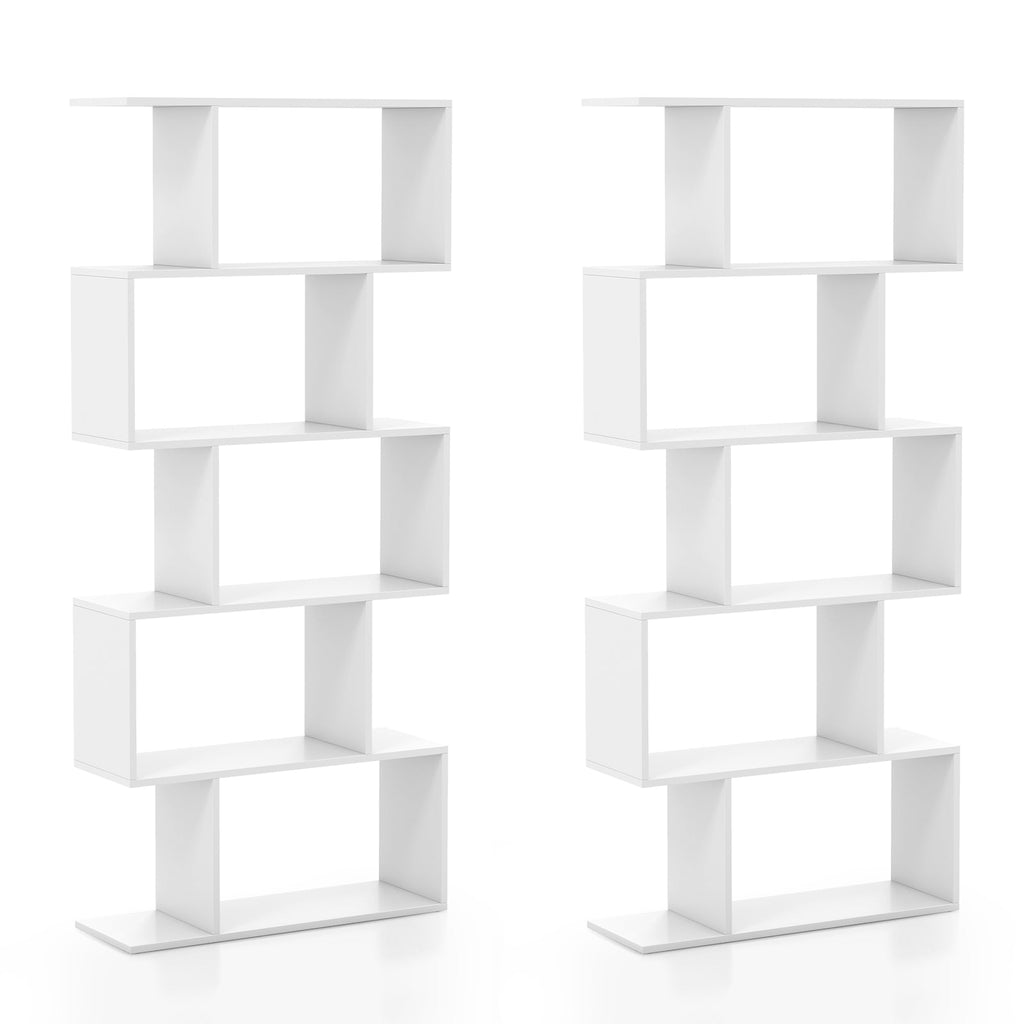 5-Tier Bookshelf with Anti-Toppling Device for Living Room Home Office-White