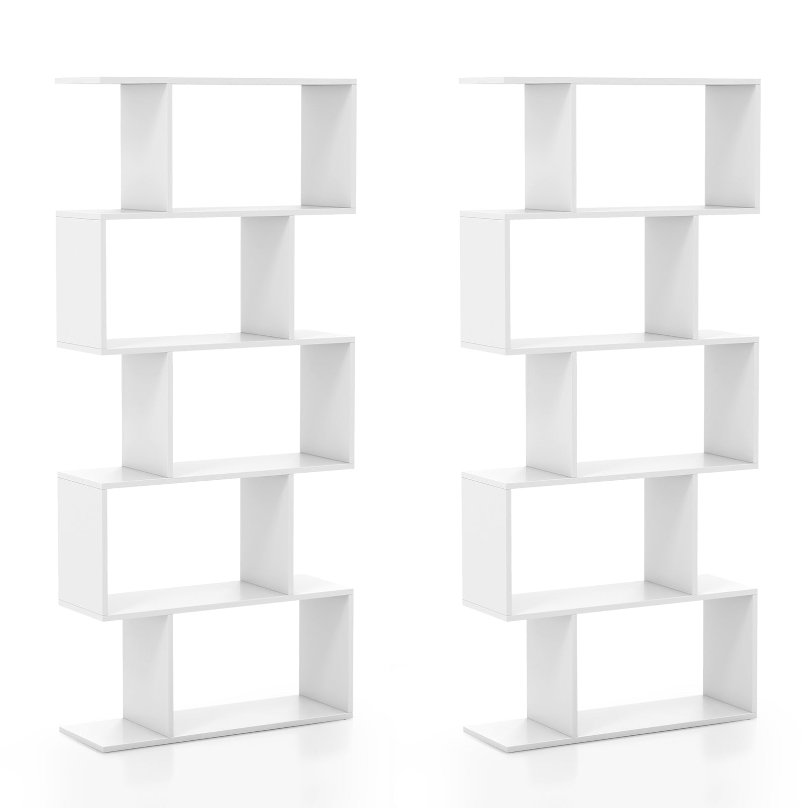 5-Tier Bookshelf with Anti-Toppling Device for Living Room Home Office-White
