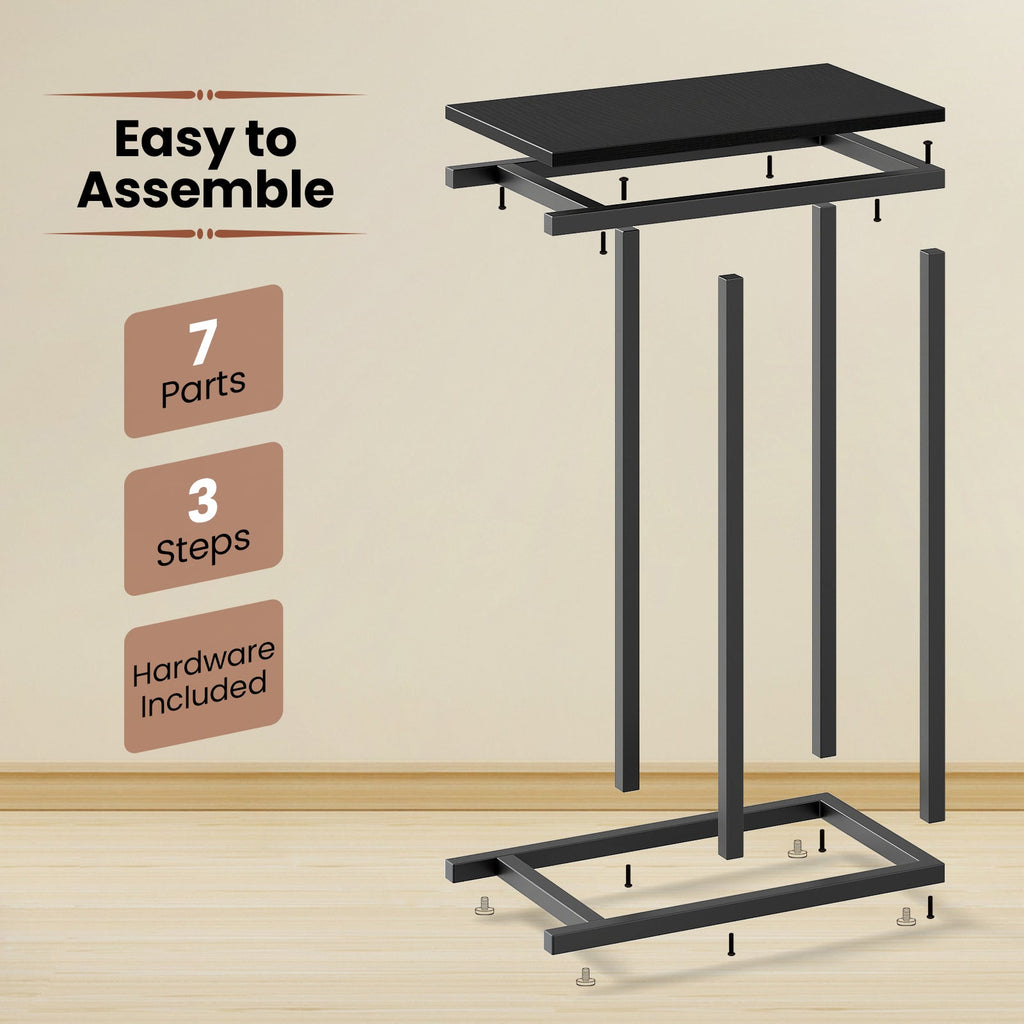 C-shaped Side Table with Heavy-duty Metal Frame-Black