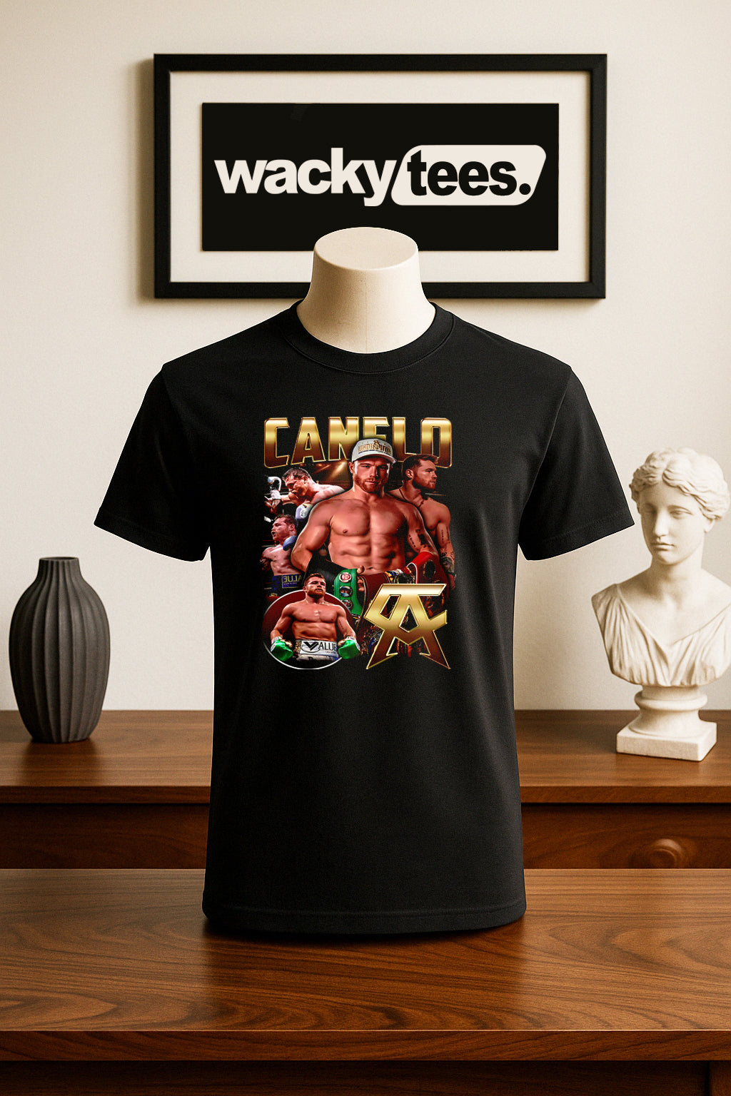 Canelo Alvarez Gold Champion Bootleg Portrait Boxing Distressed Graphic Tee Shirt