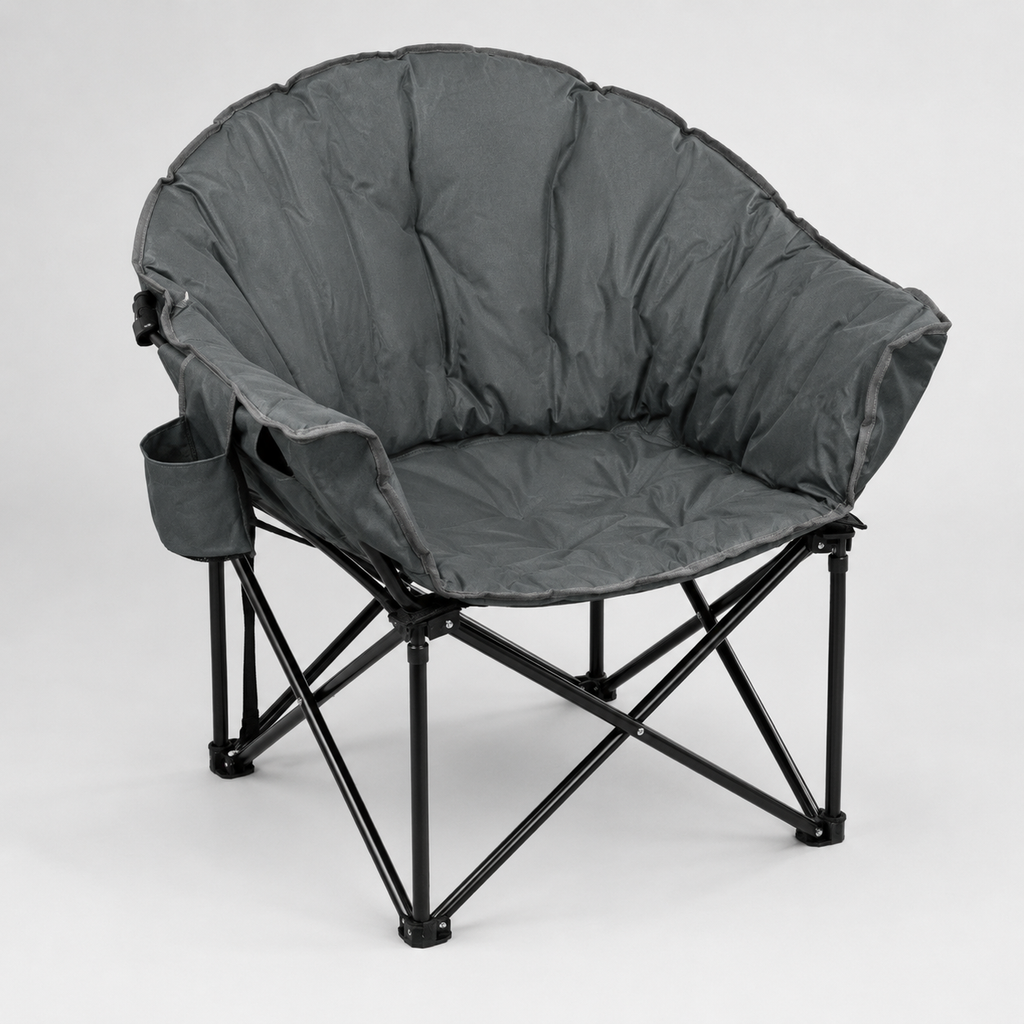 Folding Camping Moon Padded Chair with Carrying Bag-Gray