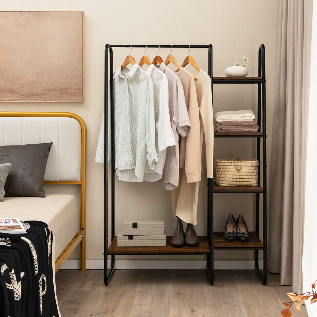 Clothes Rack Freestanding Storage Tower with Hanging Bar-Black
