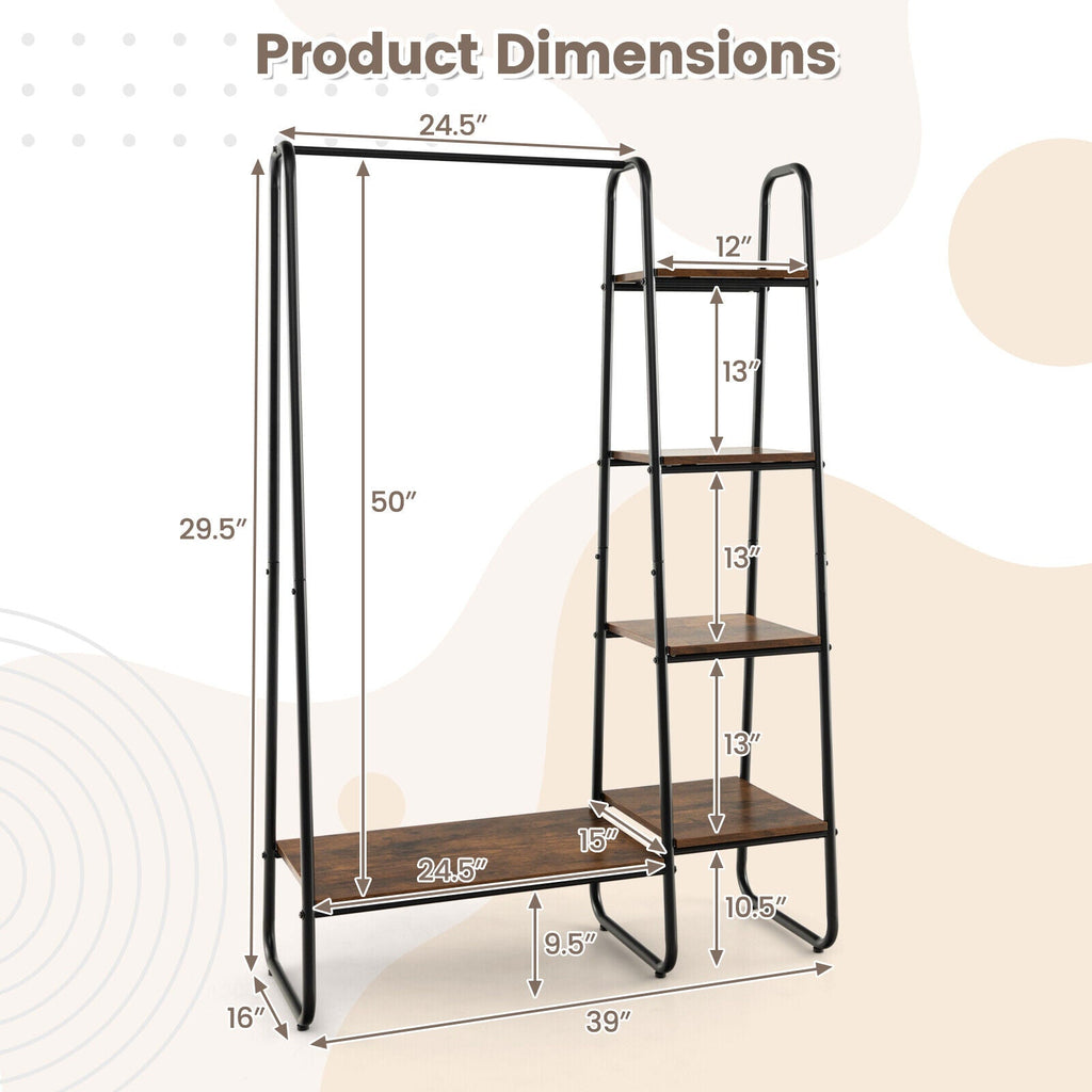Clothes Rack Freestanding Storage Tower with Hanging Bar-Black