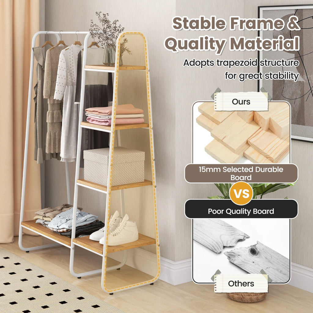 Clothes Rack Free Standing Storage Tower with Hanging Bar-Natural