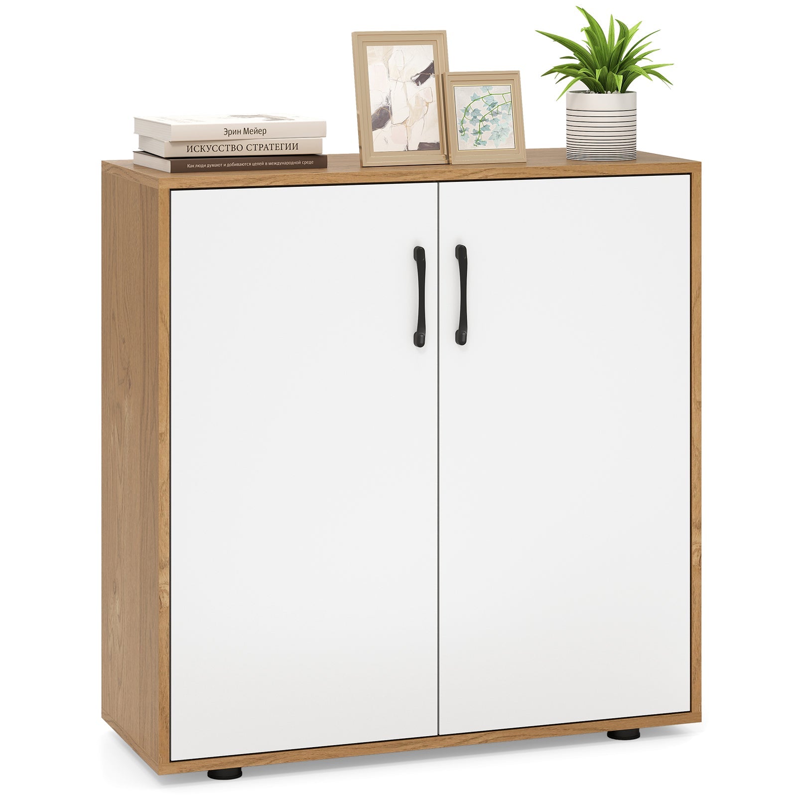 Coffee Bar Cabinet with 5-Position Adjustable Shelf for Living Room Dining Room-Natural