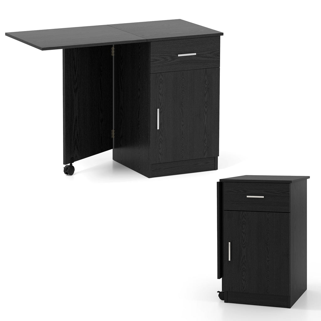 Folding Computer Desk with Drawer Mobile Home Office Desk with Cabinet-Black