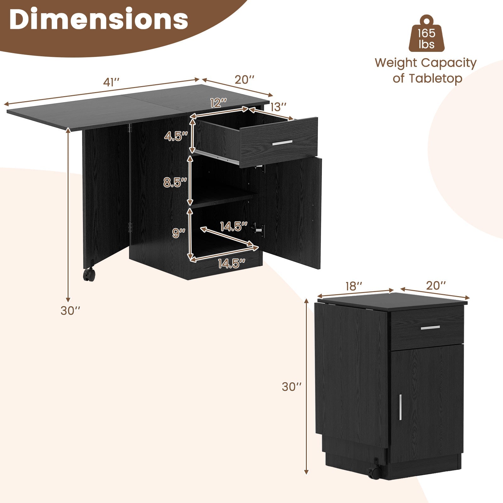 Folding Computer Desk with Drawer Mobile Home Office Desk with Cabinet-Black