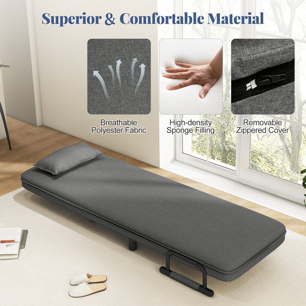 3-in-1 Convertible Sofa Bed with 5-Position Adjustable Backrest and Lumbar Pillow-Gray
