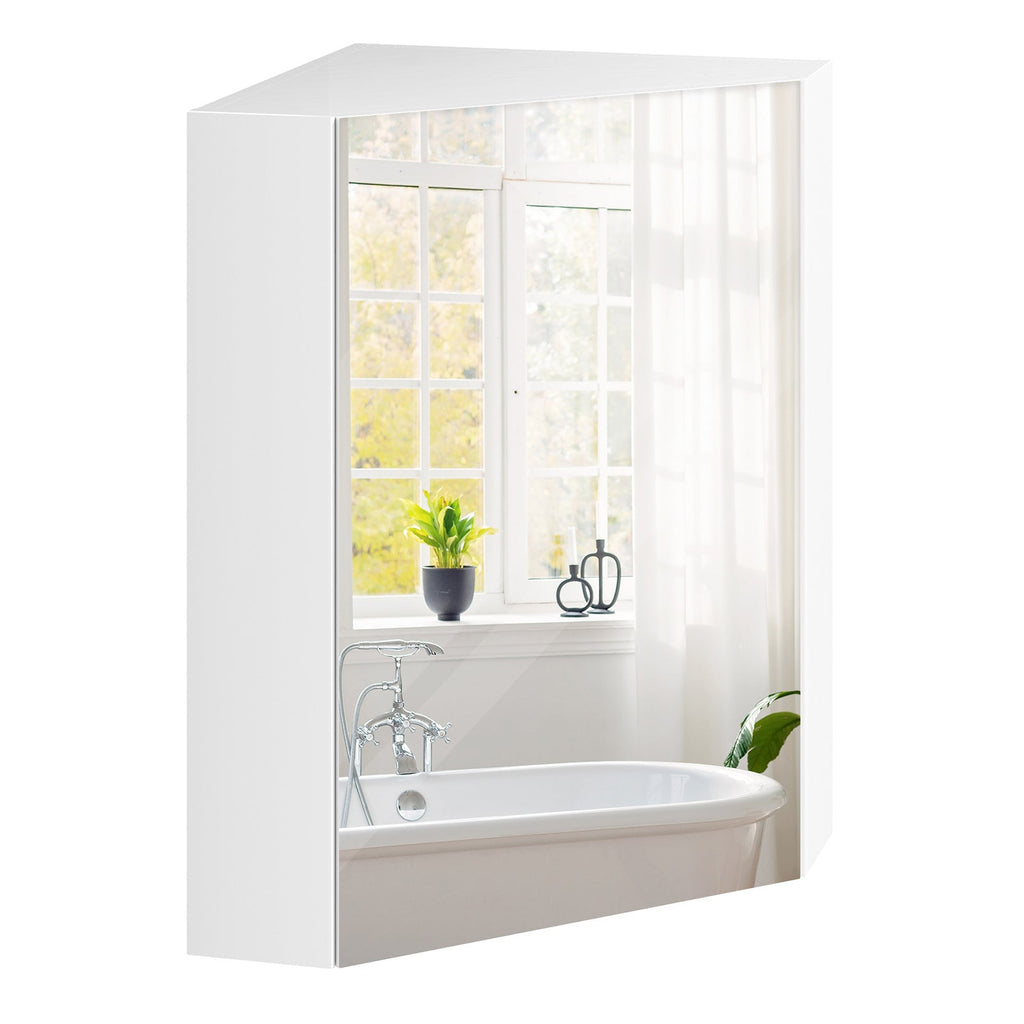 Corner Medicine Cabinet with Mirror with Open Mirror Door and Adjustable Shelf-White
