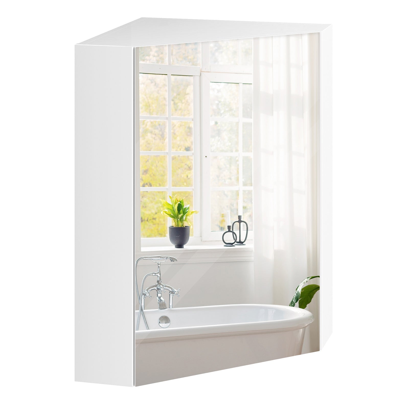Corner Medicine Cabinet with Mirror with Open Mirror Door and Adjustable Shelf-White