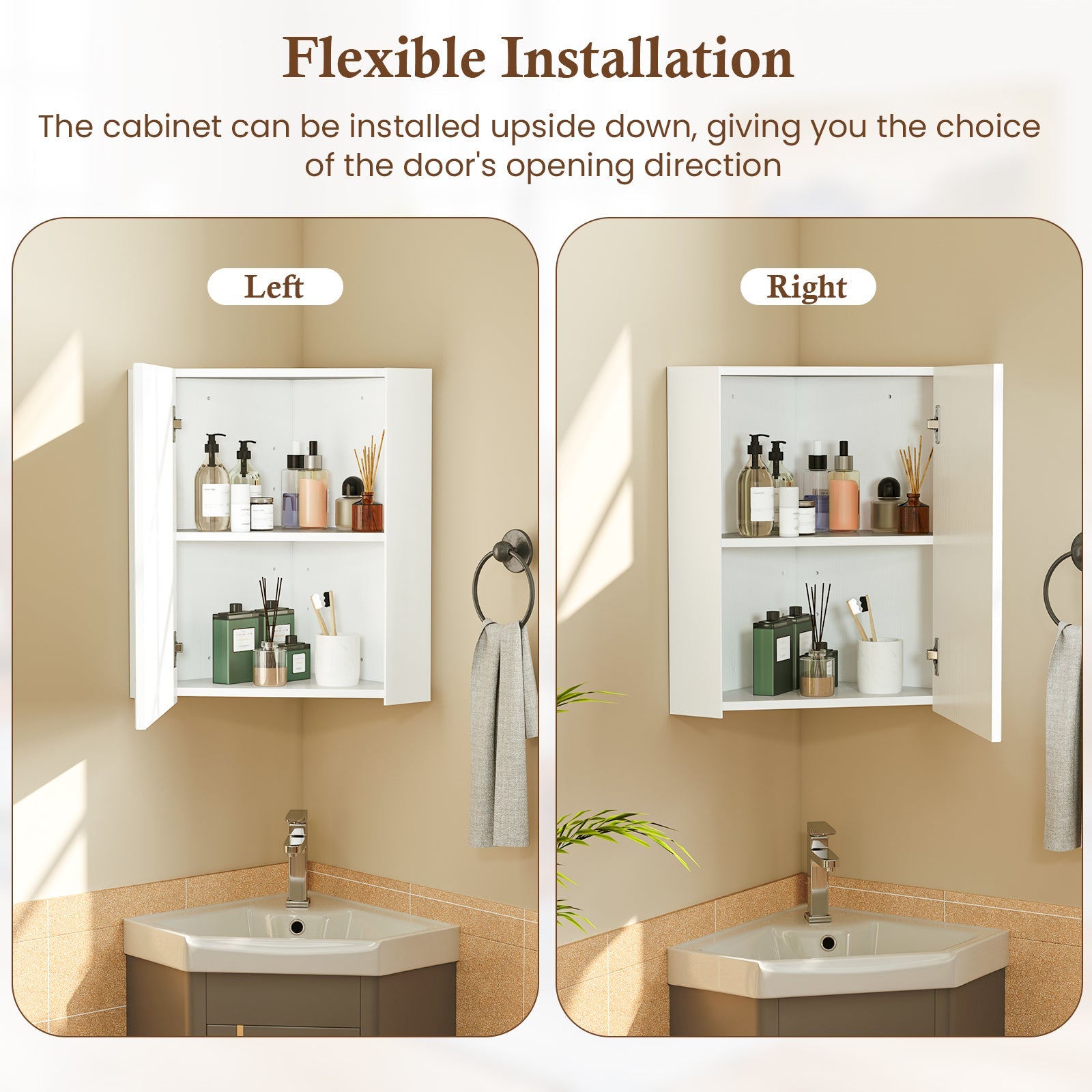Corner Medicine Cabinet with Mirror with Open Mirror Door and Adjustable Shelf-White