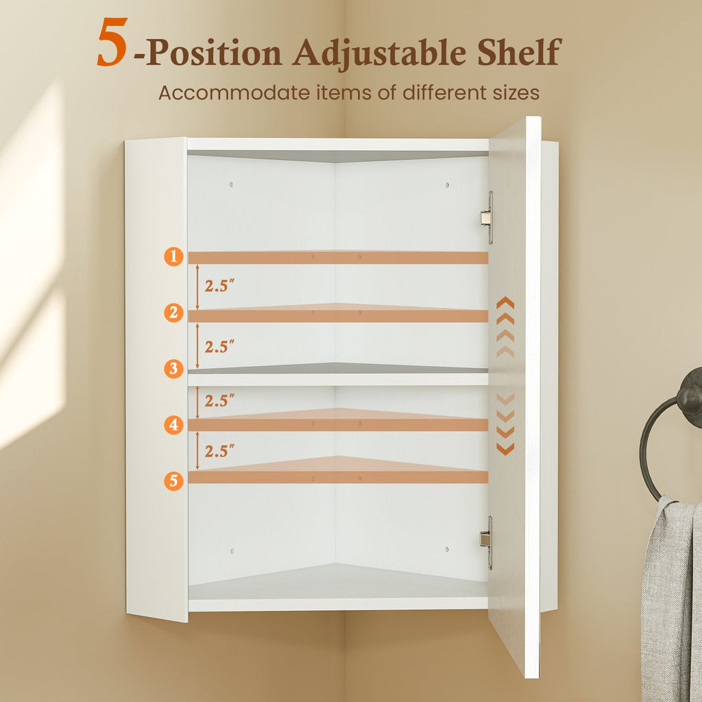 Corner Medicine Cabinet with Mirror with Open Mirror Door and Adjustable Shelf-White
