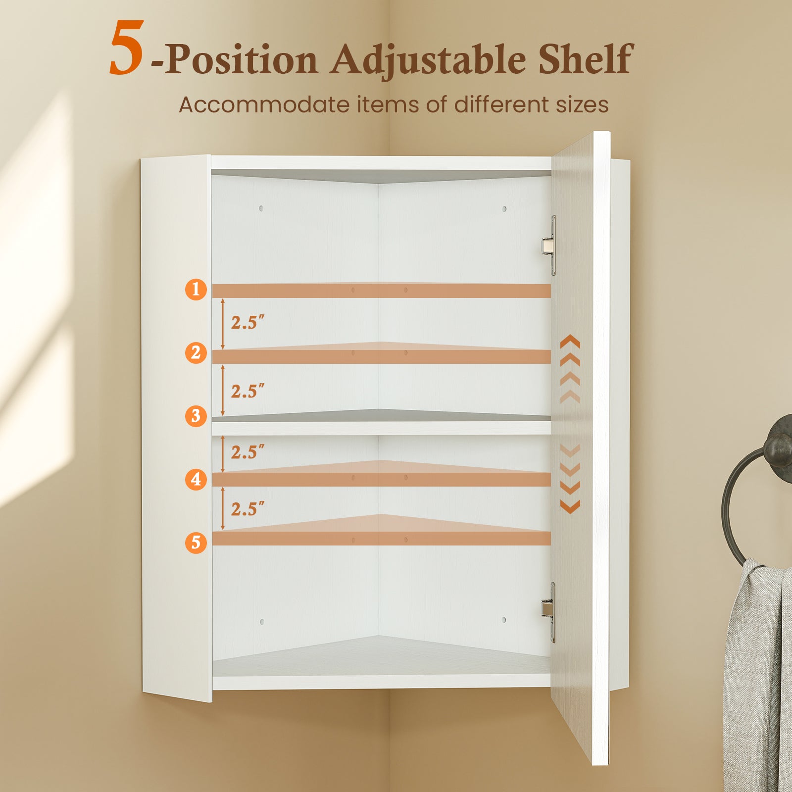 Corner Medicine Cabinet with Mirror with Open Mirror Door and Adjustable Shelf-White