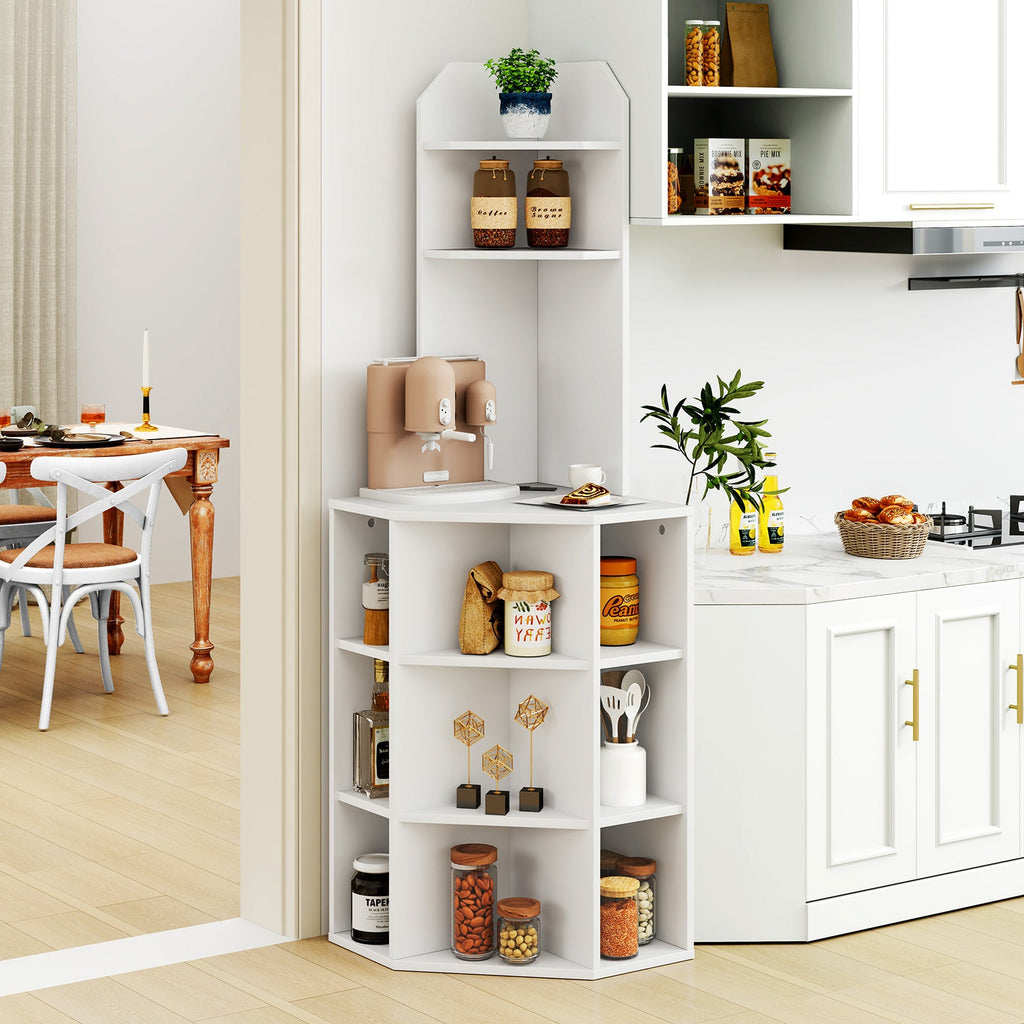 6-Tier Corner Shelf with Charging Station and 2 USB Ports-White