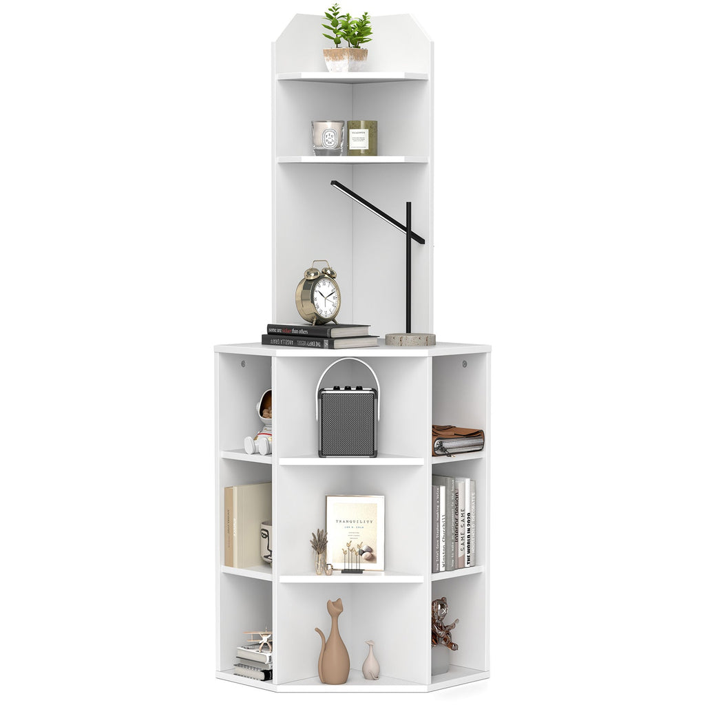 6-Tier Corner Shelf with Charging Station and 2 USB Ports-White