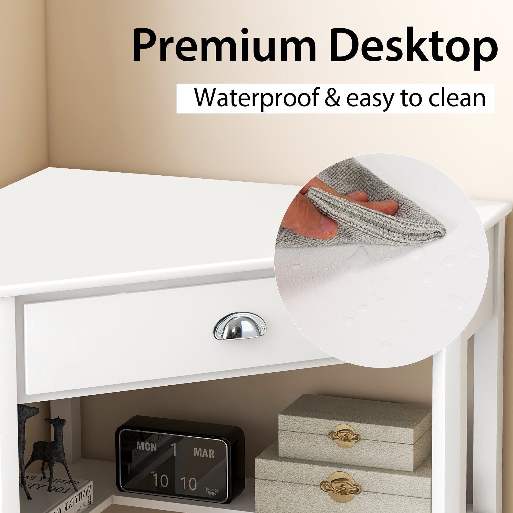 Corner Wooden Piece Laptop Computer Desk-White