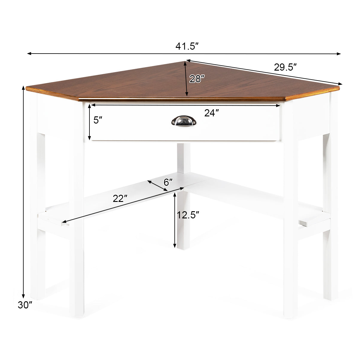 Corner Wooden Piece Laptop Computer Desk-Natural