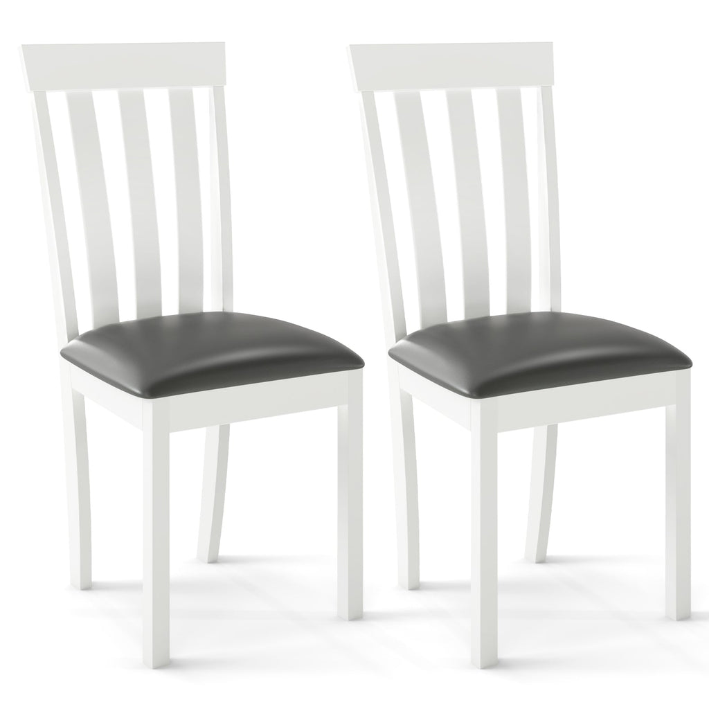 Dining Chair Set of 2 Upholstered Wooden Kitchen Chairs with Padded Seat and Rubber Wood Frame-White