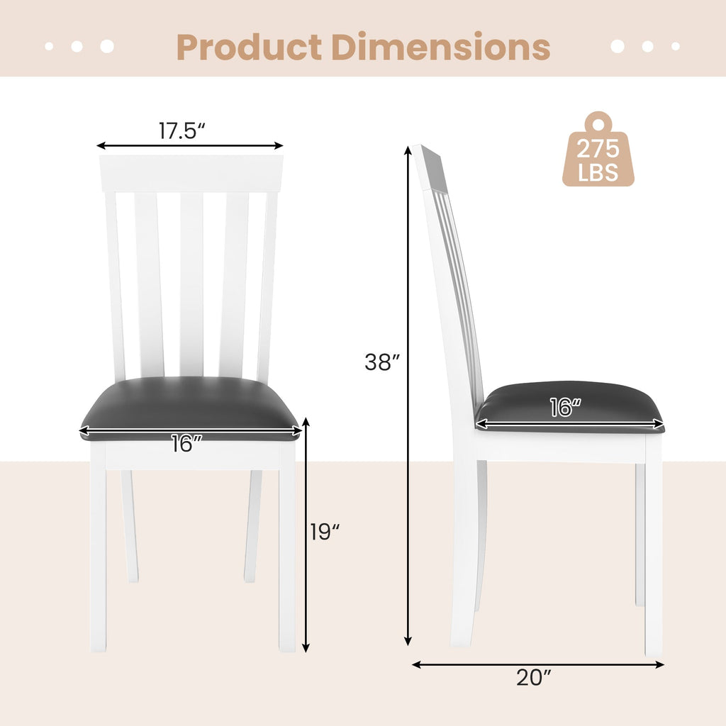Dining Chair Set of 2 Upholstered Wooden Kitchen Chairs with Padded Seat and Rubber Wood Frame-White