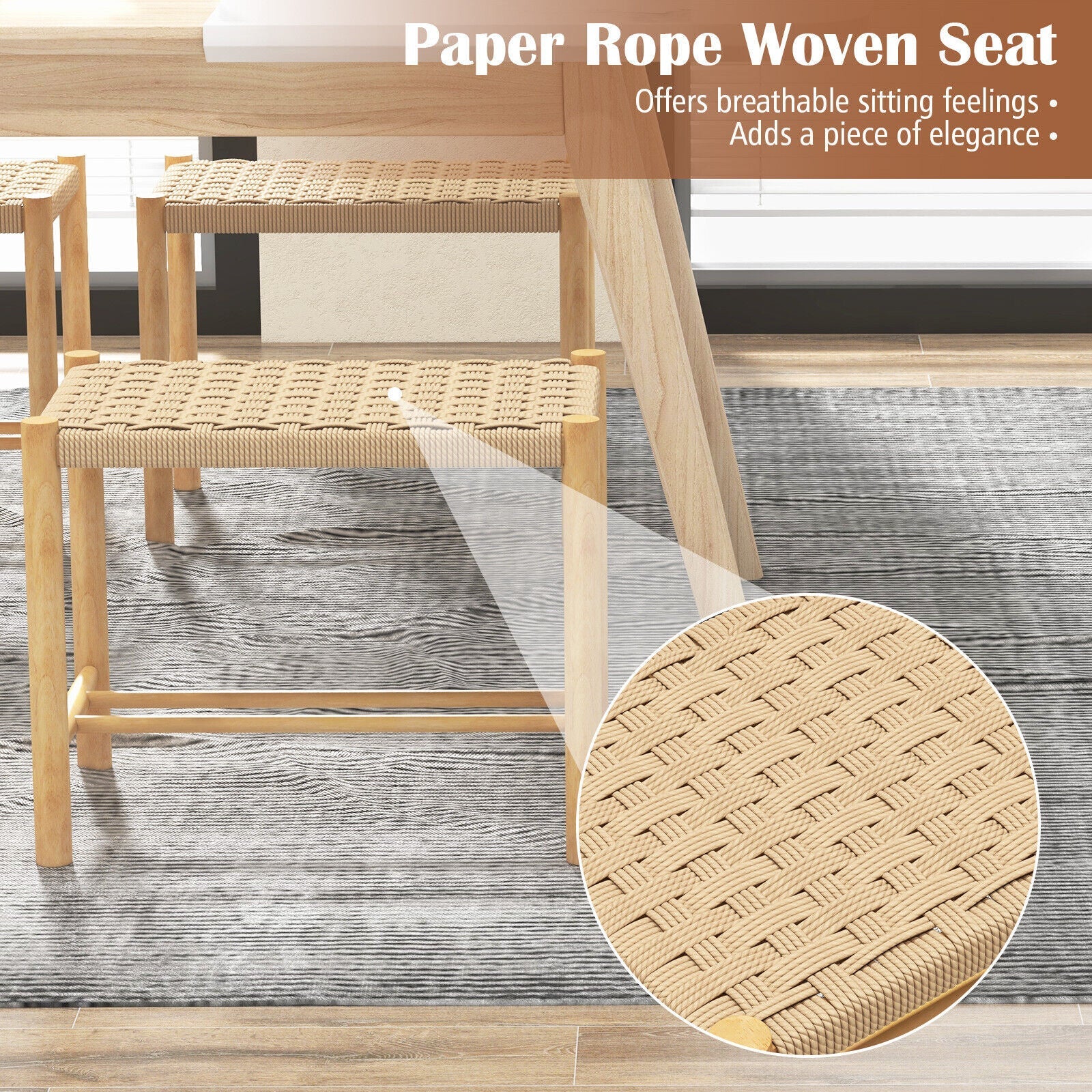 18 Inch Dining Stool Set of 2-Natural