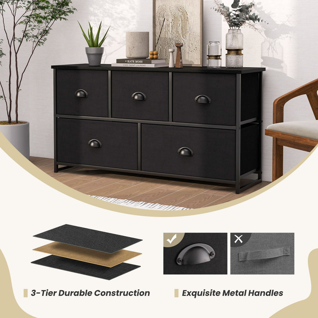 Dresser Storage Tower with 5 Foldable Cloth Storage Cubes-Black