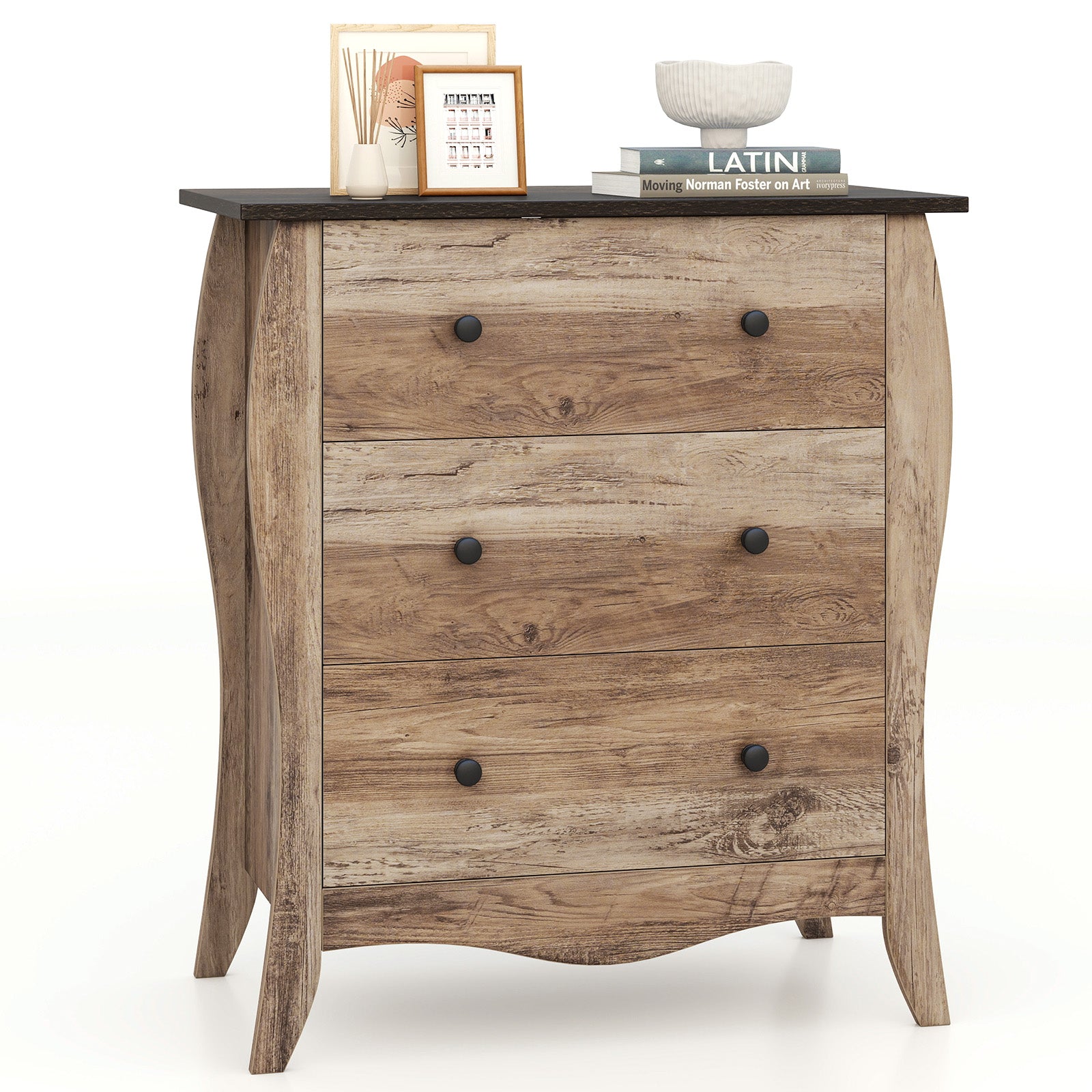 Dresser for Bedroom with 3 Folding Fabric Drawers and Anti-tipping Kit-Brown