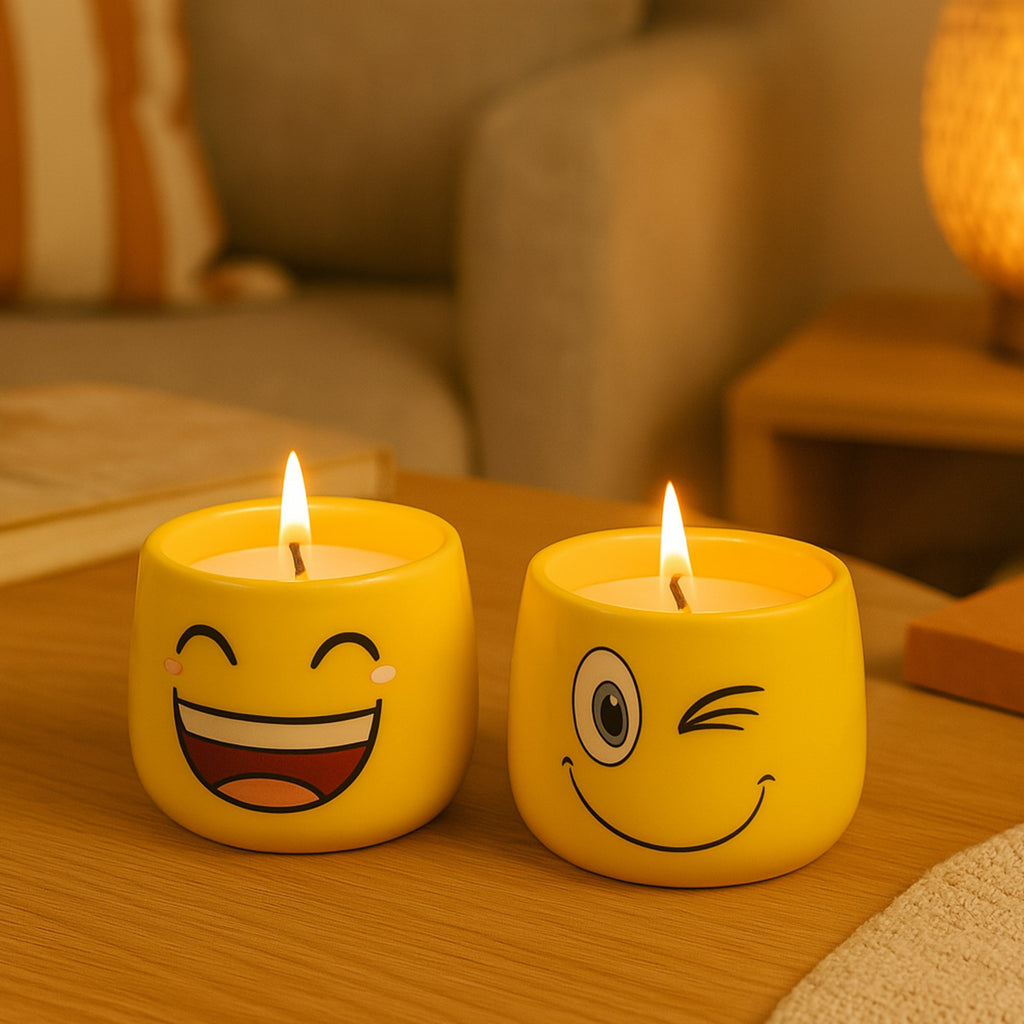 Emoji Ceramic Candle Holder Set – 2-Piece Scented Candle Cups