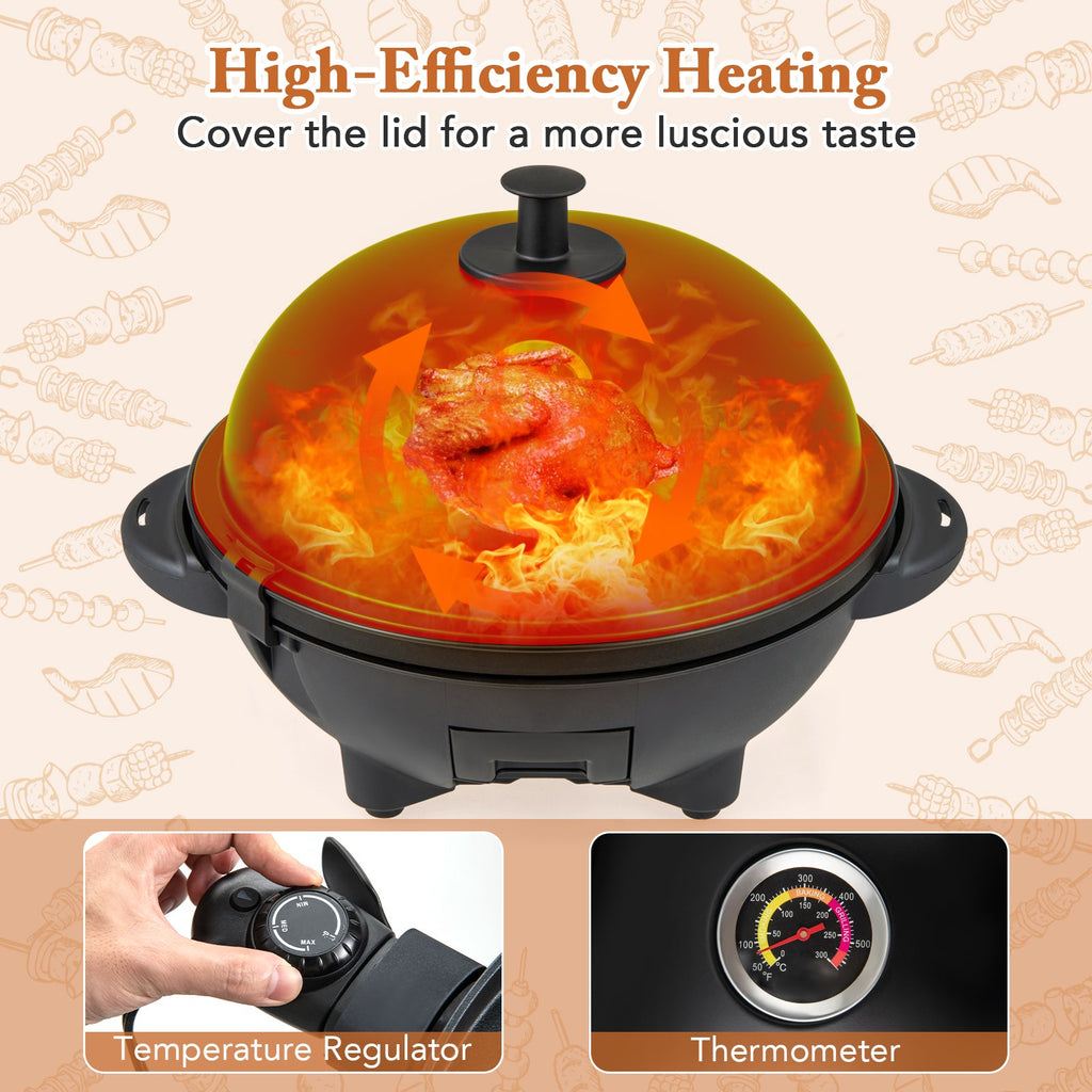 Electric BBQ Grill 1200W Indoor Outdoor Grill with 2-Zone Non-Stick Grilling Plate-Black