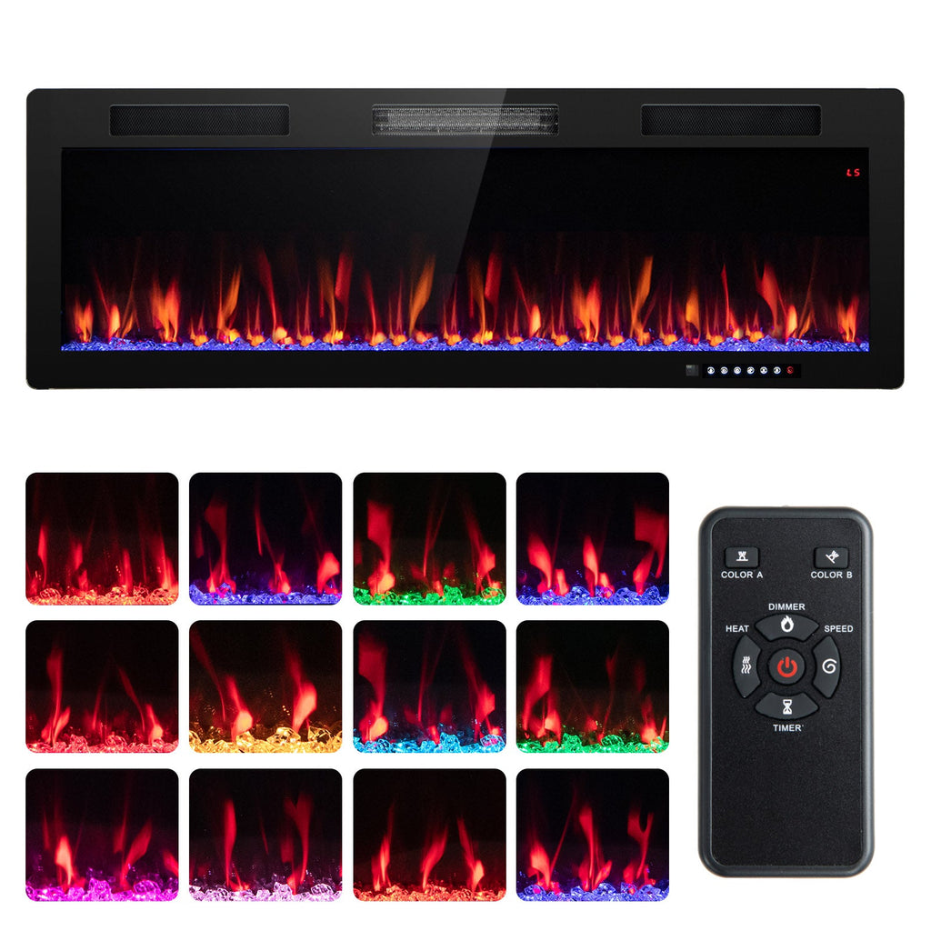 Electric Fireplace 40/50/60 Inches Recessed and Wall Mounted for 2' x 6' Stud-50 inches
