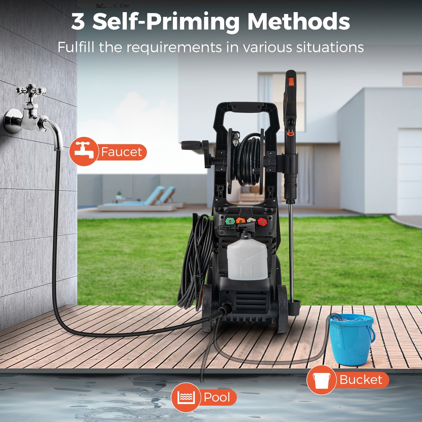 2150PSI Electric Pressure Washer 1.2GPM with 4 Quick Connect Nozzles and Foam Cannon-Orange