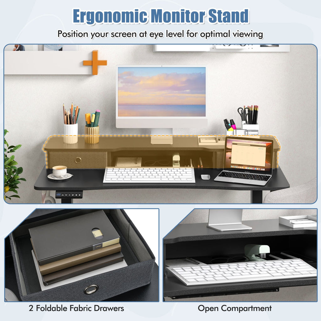 48 Inch x 24 Inch Height Adjustable Electric Standing Desk with 2 Drawers-Black