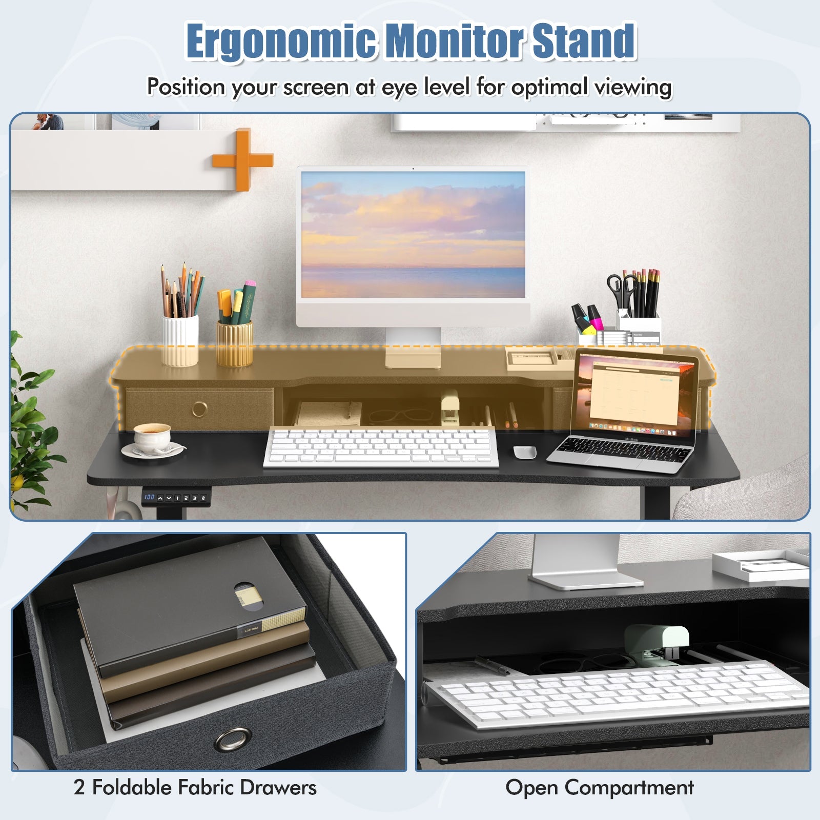 48 Inch x 24 Inch Height Adjustable Electric Standing Desk with 2 Drawers-Black