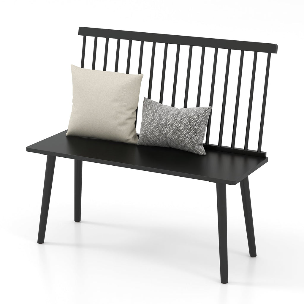 Entryway Bench for 2 with Spindle Back for Kitchen Dining Room Hallway-Black