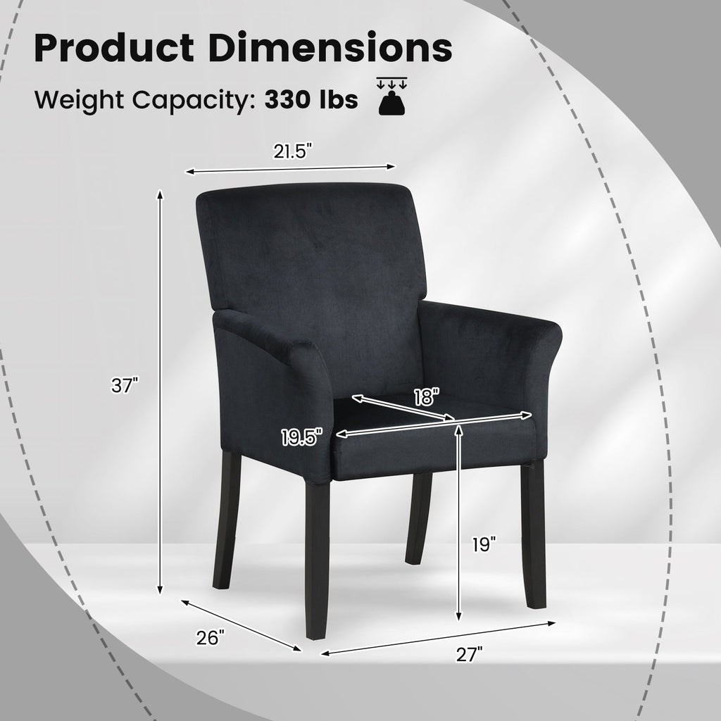 Fabric Upholstered Executive Guest Armchair with Rubber Wood Legs-Black